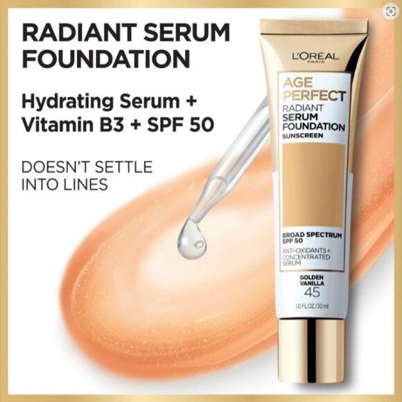 L'Oreal Age Perfect Radiant Serum Foundation Sunscreen SPF 50 120 Almond NEW - Picture 2 of 4